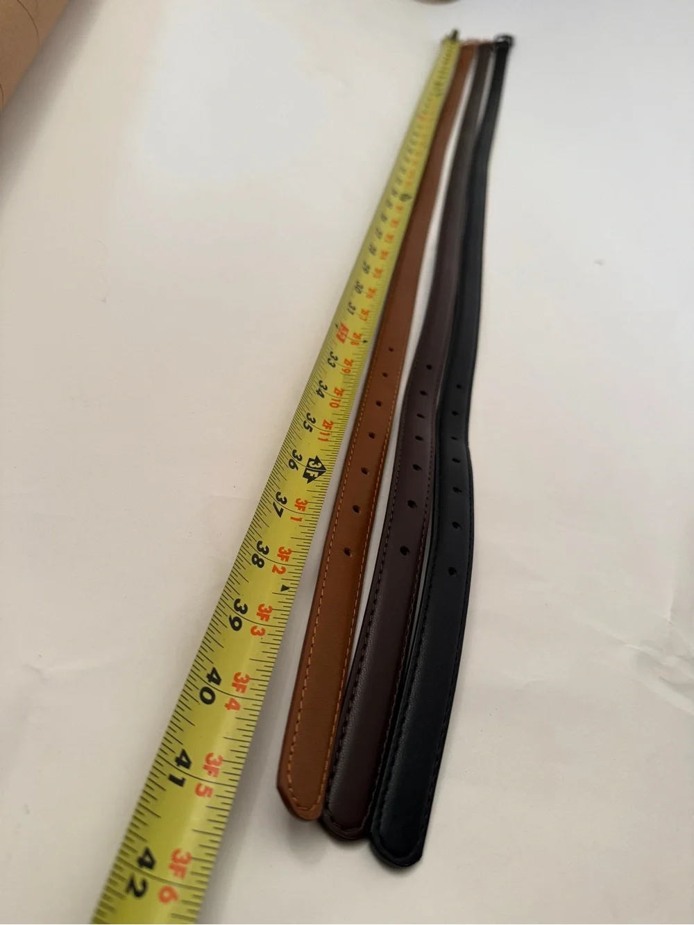 Three Classic Skinny Faux Leather Belts - Black, Brown, Tan
